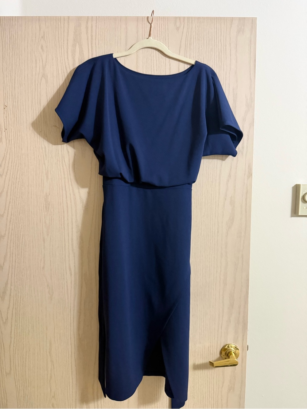 Kensie Navy Blue Midi Dress with Draped Bodice